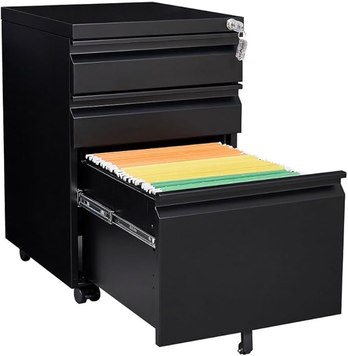 3-Drawer Mobile Filing Cabinet with Lock Metal Filing Cabinet to be Installation Required (CZ-Black)