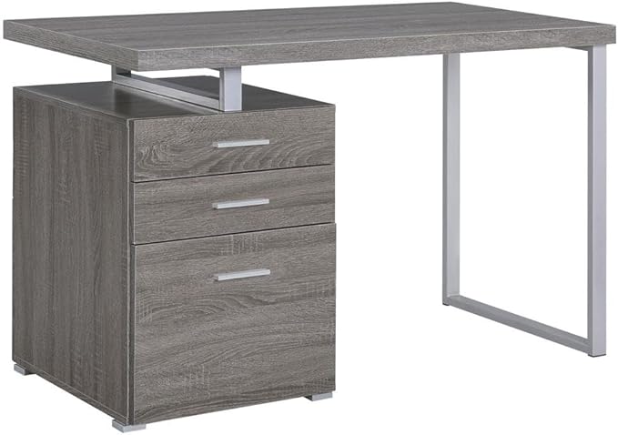 Stylish 3-Drawer Office Desk in Weathered Grey for Efficient Workspace Ideal for Modern Home and Office Settings
