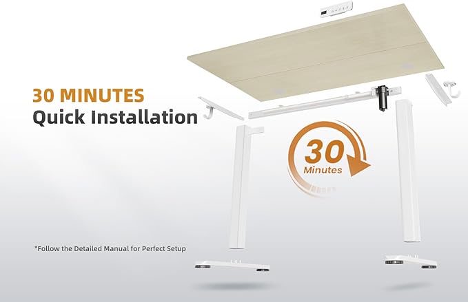 YDN Electric Standing Desk Adjustable Height 40 x 24 Inches Stand up Desk with Cable Management Home Office Desks with Splice Board &amp White Frame Nature Top