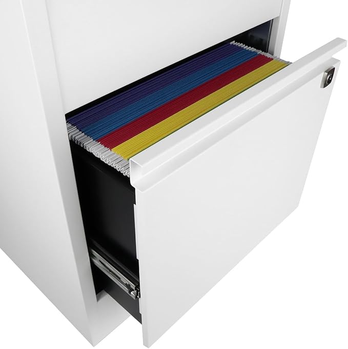 Bisley 3-Drawer Flush Front Vertical File Cabinet - Traffic White 2 Utility Drawers + 1 Hanging File Drawer Powder-Coated Steel Locking Bottom Drawer