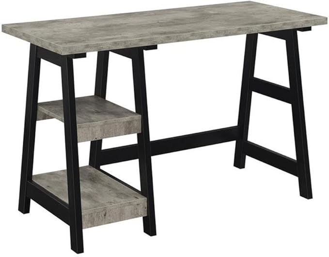 Convenience Concepts Designs2Go Trestle Desk 47 - Modern Desk or Vanity with Shelves for Office Dorm Living Room Faux Birch/Black