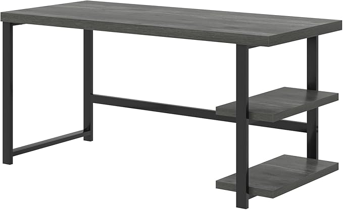 EXCEFUR Industrial Computer Desk Home Office Desk with Storage Shelves Wood Study Writing Table for Bedroom Living Room Grey 53 Inch