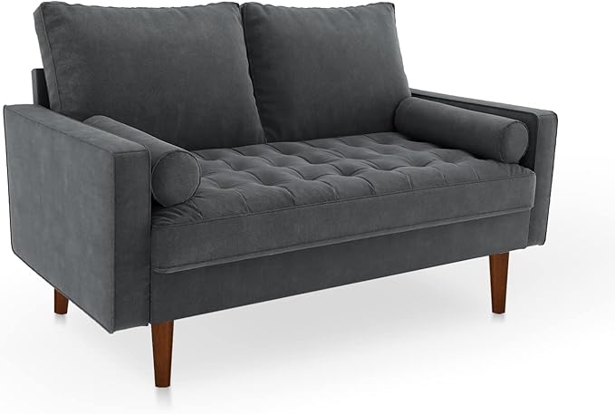 SILKIR Velvet Loveseat Sofa Love Seats Furniture for Small Spaces Mid-Century Modern Loveseats for Living Room Love Seat Couch 58 Inches Grey