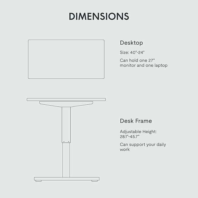 FLEXISPOT EN1 One-Piece Standing Desk with 1-Inch Thick Seamless Desktop 40x24 Electric Height Adjustable Desk for Home Office Multi-Monitor Setups &amp Easy Assembly Black