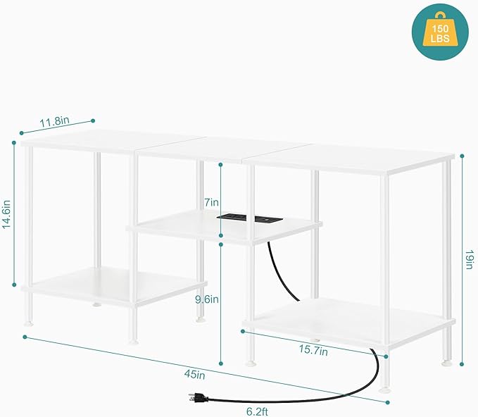White TV Stand Bedroom with Power Outlets Small Entertainment Center Stand with Open Storage Shelves for TVs up to 50 Inch Wood TV Media Console Table with for Living Room Bedroom