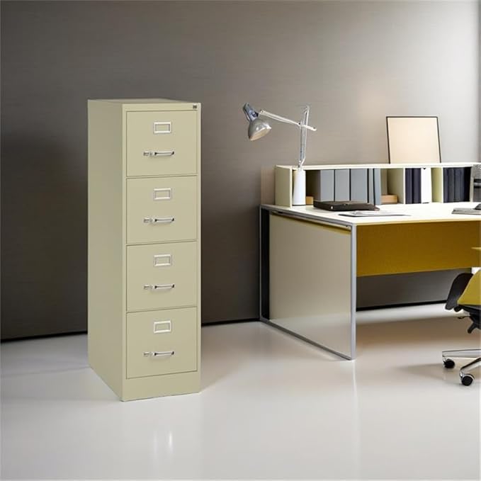 Pemberly Row 4 Drawers 52 Vertical Beige Metal Filing Cabinet Lockable Pre-Assembled Stationary Letter Size for Home Office