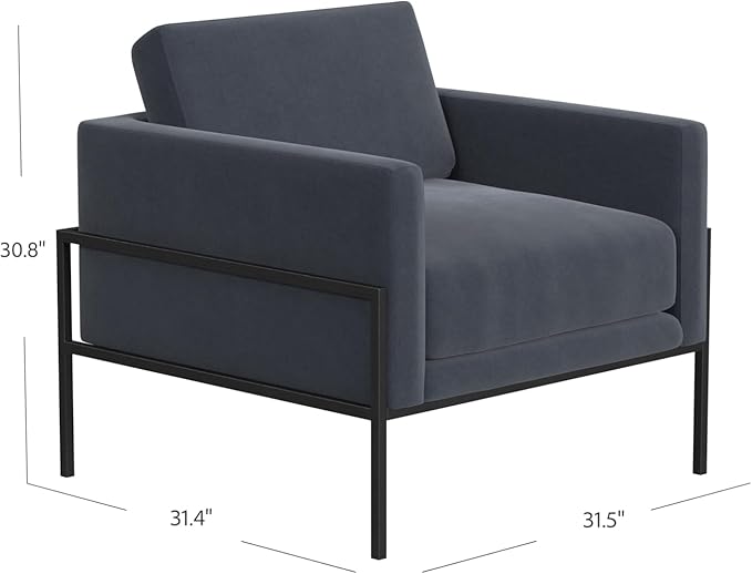 HomePop Modern Metal Frame Accent Chair|Homepop Home Décor|Accent Chairs for Living Room &amp Bedroom - Steel Blue Velvet