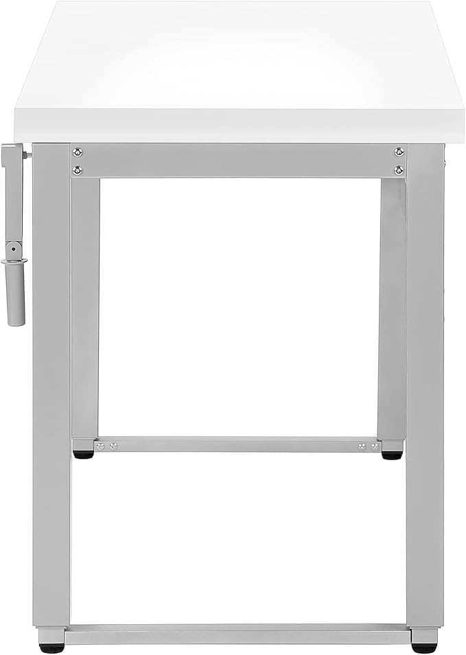 Penau Adjustable Computer Desk Modern Home Office Standing Desk 48 Inch White Laminate Table with Grey Metal Legs Multi-Functional Workstation