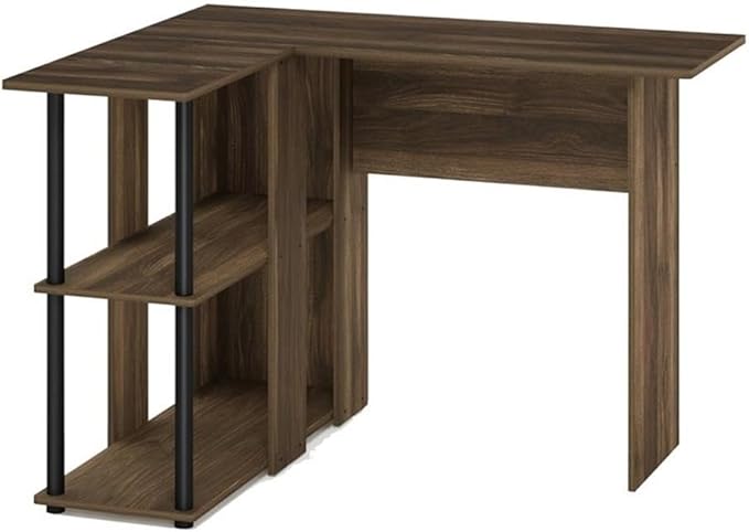 Furinno Abbott L-Shape Computer Desk with Bookshelf Columbia Walnut/Black