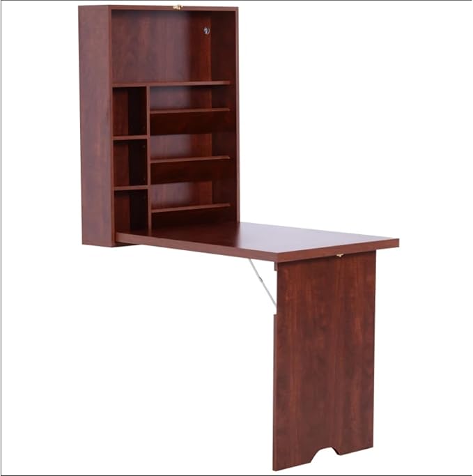Hassyee Modern Design Wall Mounted Home Office Desks Fold Out Convertible Study Writing Desk with Multiple Storage Compartments and 2 Adjustable Shelves