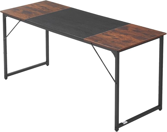 VEVOR Computer Desk 63 Inch Office Gaming Desk for Home Office Writing Study Work Modern Simple Table with Metal Frame for Large Legroom Rustic Brown and Black