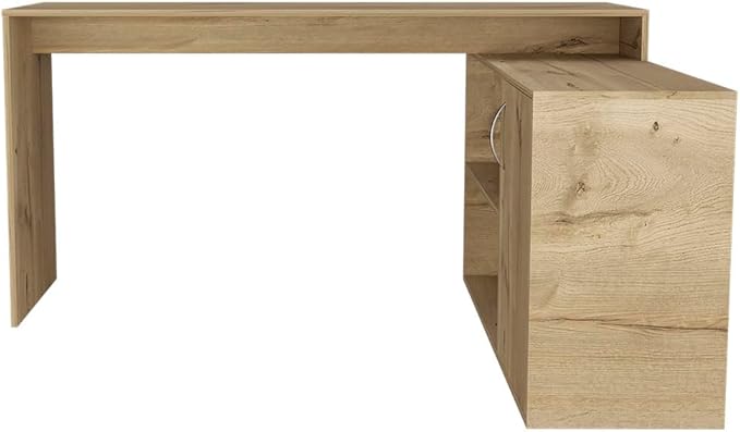 59 Modern L-Shaped Computer Desk with 2 Open Shelves &amp Closed Storages Corner Computer Desk for Home Office/Files/Books/Decor/Corner/Against (Beige)