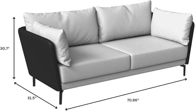 LeisureMod Luxify Series 3 Seater Sofa – Modern Leather Couch with Stainless Steel Legs Removable Cushions and Sleek Low-Profile Design for Living Rooms and Apartments in Black/Grey