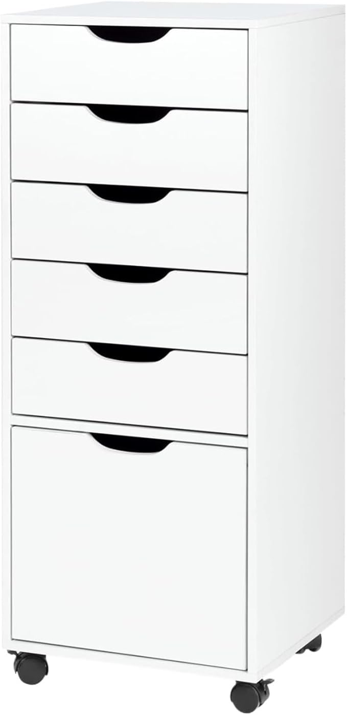 Mobile File Cabinet 5-Drawer Organizer with Bottom Cabinet Storage Tall Chest of Drawers with Caster Wheels for Home Office(White)