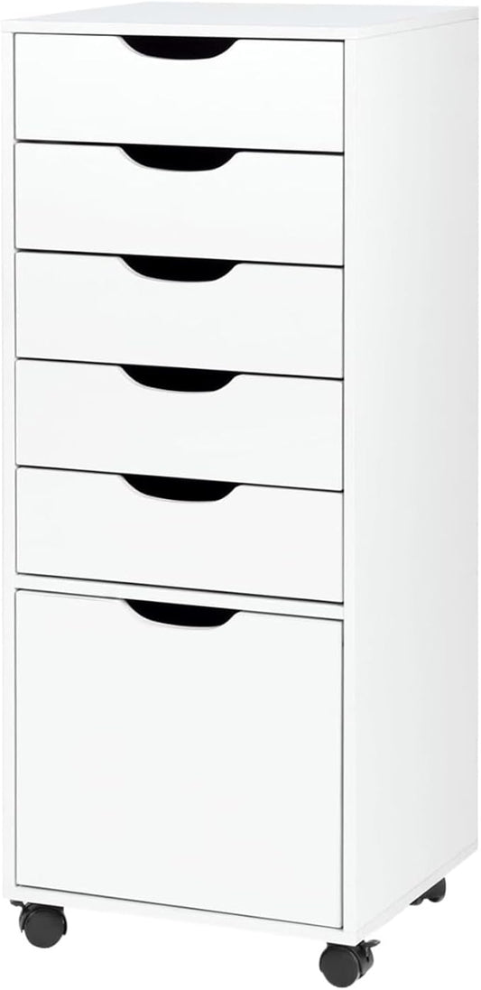 Mobile File Cabinet 5-Drawer Organizer with Bottom Cabinet Storage Tall Chest of Drawers with Caster Wheels Storage Cabinet for Home Office(White)