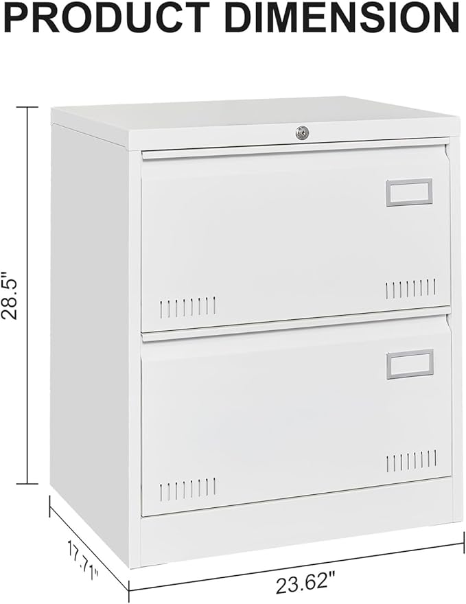 Metal Lateral File Cabinet with 2 Drawers Office Filing Storage Locking Cabinet for Home Office Heavy Duty Office Storage Cabinet for Legal/Letter/A4/F4 Size (Require Assembly) (White)