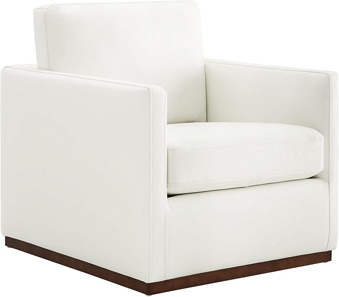 CHITA Genuine Leather Swivel Accent Chair FSC Certified Mid Century Modern Arm Chair for Living Room and Bedroom Fully Assembled White
