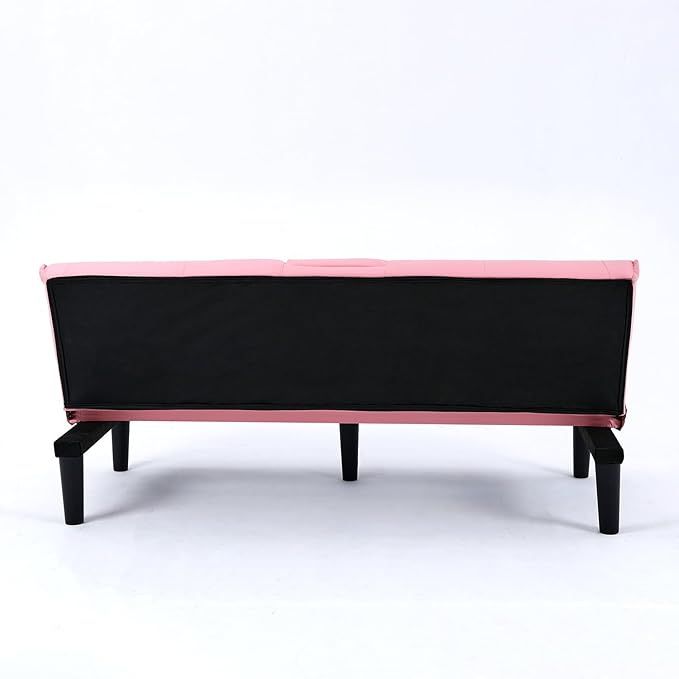 Pink Futon Couch &amp Convertible Futon Sofa Bed for Small Space 67 Loveseat Couches with Removable Armrests &amp 2 Cup Holders for Living Room Bedroom Dorm Apartment Easy Assemble (Pink)