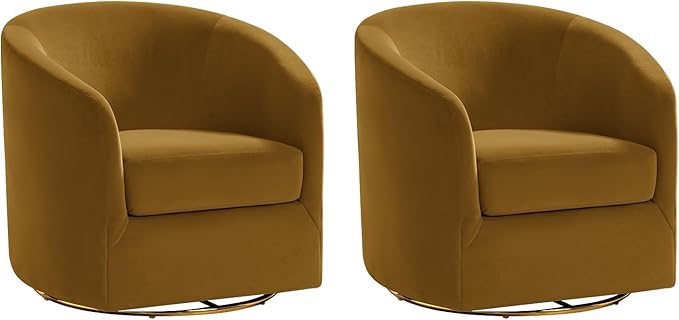 HULALA HOME Swivel Accent Chair with Gold Metal Base Set of 2 Contemporary Velvet Curved Swivel Barrel Chair Upholstered Club Armchair Leisure Single Sofa for Living RoomBedroom(Golden)
