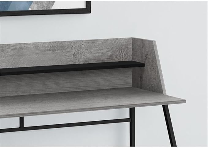 Pemberly Row Computer Desk 48 L Grey Wood-Look Laminate Metal Base with Hutch Storage Shelf Contemporary Design for Home Office or Bedroom