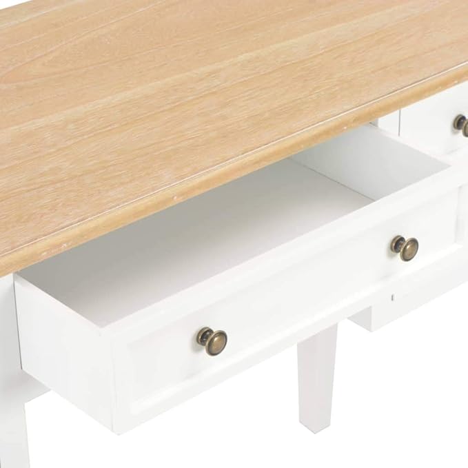 Wooden Writing Desk with 5 Drawers Writing Study Table Computer Desk Work Desk for Home Office Study Living Room Brown and White 43.1x17.7x30.5 Wood-187