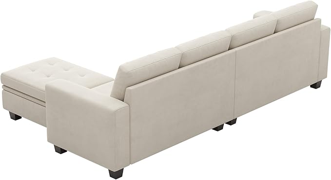 Belffin Velvet Reversible Sectional Sofa with Chasie Convertible L Shaped 4-seat Sectional Couch with Storage Ottoman Beige