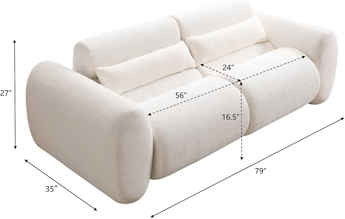 Christopher Knight Home Orri 79 Cozy Chenille Upholstered Cloud Couch 3-Seater Modern Sofa Home Sofa Living Room with Round Arm Sturdy Wooden Frame Lounge Chair Indoor Easy to Assembly White
