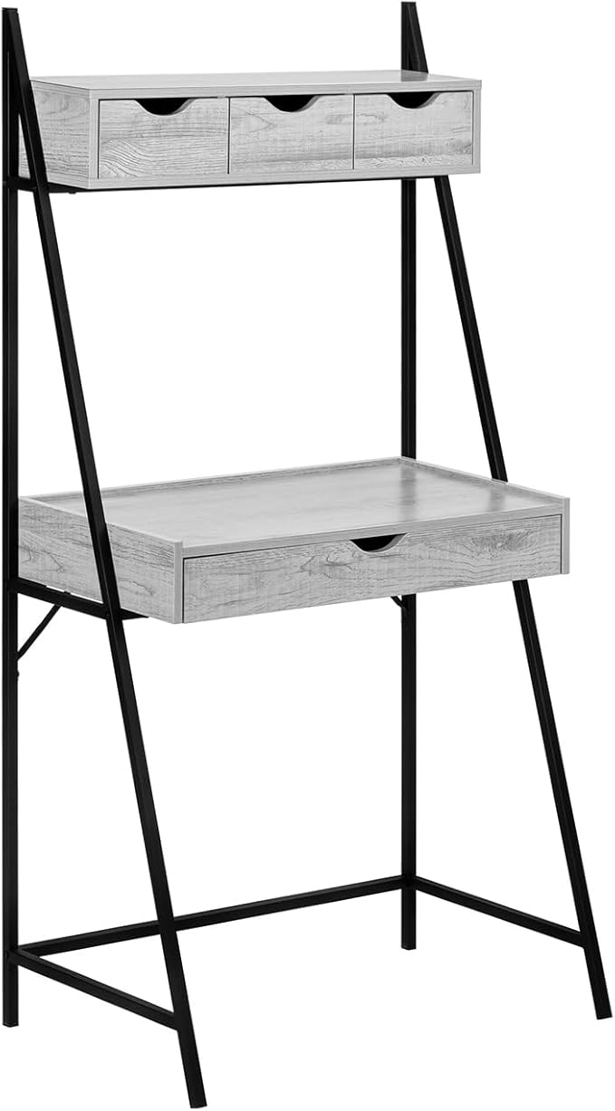 Computer Desk Home Office Laptop Leaning Storage Drawers 32 l Work Grey Laminate Black Metal Contemporary Modern