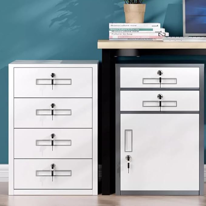 4 Drawer File Cabinet with Lock Metal Vertical File Cabinets with Lock for Home Office Narrow Office Steel Filing Cabinet Under Desk for A4/ Legal/Letter
