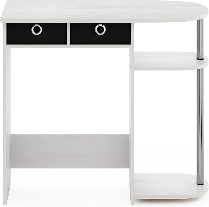 Furinno GO GREEN Desk 31.5 Wide Gaming Desk with 2 Side Shelves and Storage Bins Computer Desk Office Desk for Home Office Study Room Dorm Bedroom White Oak