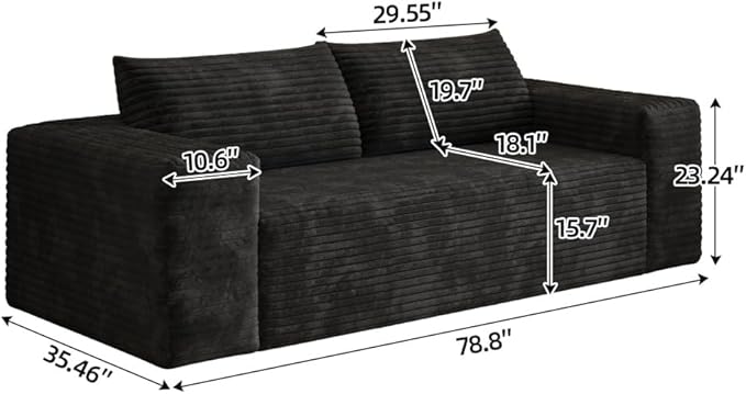71 3Setaser SofaCorduroy FabricDeep Seat CouchesComfy Loveseat SofaNo Assembly1pcs for Living Room BedroomConference RoomApartment (Black-78.8)