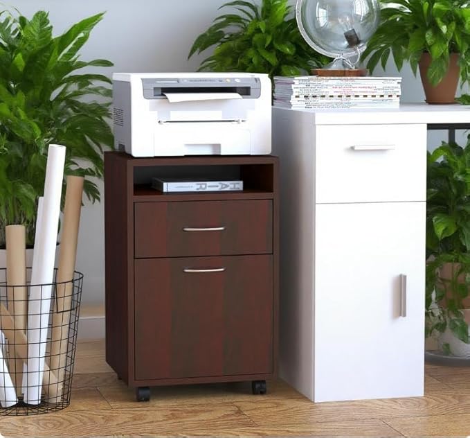 Mobile File Cabinet with 2 Drawers Under Desk Filing Cabinets Printer Stand Rolling Office Storage Cabinet with 4 Wheels for Home Office Organizer Letters/Legal/A4 (Brown)
