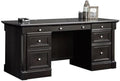 BOWERY HILL Executive Desk Wind Oak Finish 65.1 in Wide Spacious Desk Surface 6 Drawers with File Storage Cord Management System Durable Wood Home Office Desk for Workspace Organization