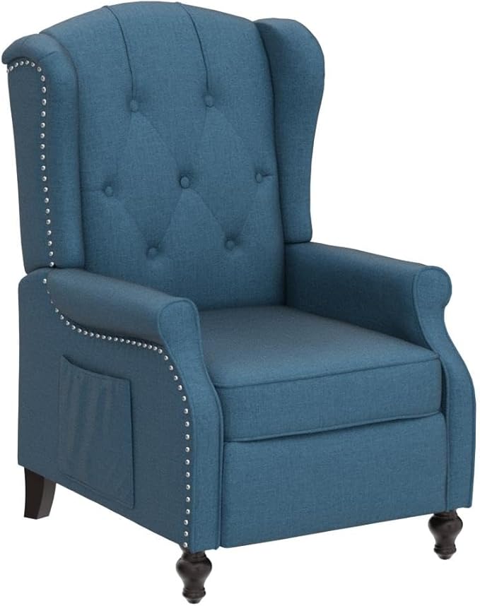 Wingback Recliner with Massage and Heat Tufted Fabric Push Back Recliner Chair for Living Room Vintage Wingback Chair with Remote Control Small Recliners for Small Spaces