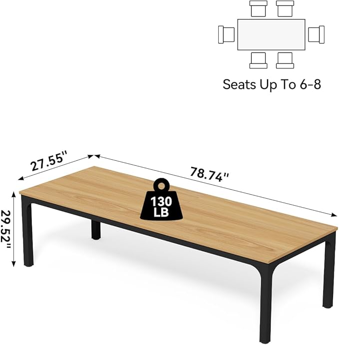 LITTLE TREE Two Person Desk 78.7 Inches Extra Long Computer Desk Wooden Large Office Desks with Strong Metal Legs Double Desk for 2 People Writing Study Table for Home Office Natural &amp Black