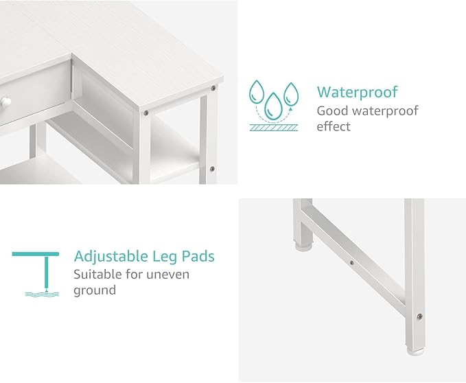 DLisiting Small White L Shaped Desk with Drawers &amp Storage Shelves 40 Inch Corner Desk with Power Outlet for Small Space Home Office Study Work PC Desks for Bedroom