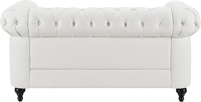 Naomi Home Emery Chesterfield Leather Loveseat Mini Sofa Sleeper Loveseat Small Sofa Bed with Rolled Arms Tufted Cushions 2 Seater Sectional Small Loveseat for Spaces Living Room White