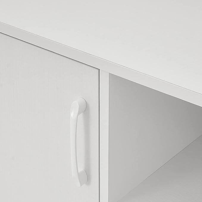 Panana TV Stand Entertainment Center with 2 Doors and 2 Cubby Storages Cabinets for up to 65 inch for Living Room Bedroom (White 53.5 inch)