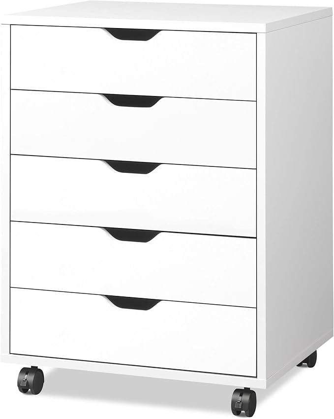 MIN WIN 5 Drawer File Cabinet Wood Under Desk Filing Cabinet Mobile Printer Stand Rolling Storage Organizer with Lockable Casters for for Home Office Small Spaces Rustic