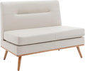 Aklaus Upholstered Small LoveseatFaux Leather Modern Mini Sofa Couch Love Seat Armless Settee Bench with Back for Living Room Bedroom Office Small Space Entryway Beige