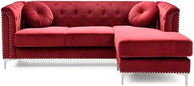Glory Furniture Pompano Velvet Sofa Chaise in Burgundy