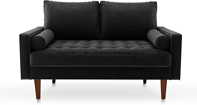SILKIR Velvet Loveseat Sofa Love Seats Furniture for Small Spaces Mid-Century Modern Loveseats for Living Room Love Seat Couch 58 Inches Black