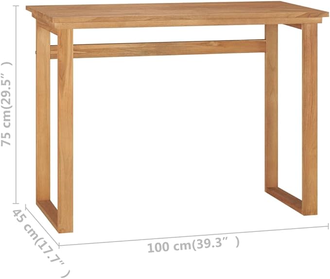 vidaXL Solid Teak Wood Desk - Rustic Farmhouse Style Medium-Sized Brown Versatile Usage as Console or Computer Table