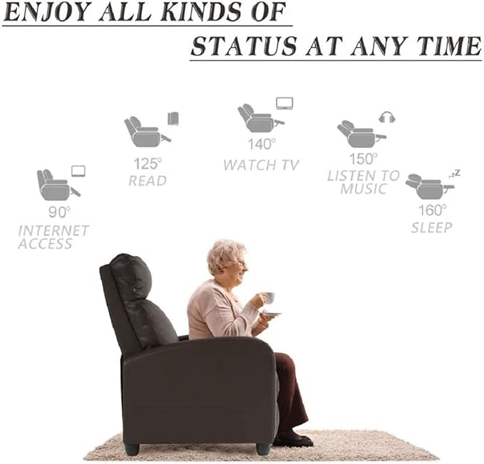 HGS Massage Recliner Chair Wingback Reading Chair Home Theater Single Modern Sofa for Living Room PU Leather Recliner Sofa with Steel Frame (Brown)