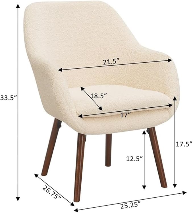 Convenience Concepts Take a Seat Charlotte Wingback Sherpa Accent Armchair 25.25 - Boho Transitional Boucle Lounge Chair for Office Den Living Room Sherpa Cream/Coffee Bean