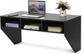 Giantex Wall Mounted Desk Floating Computer Desk Writing Study Table W/3 Storage Shelves Laptop PC Table for Living Room Bedroom Office (Black)