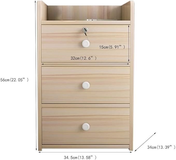 File Cabinet Office with Lock Three Layer Drawer Cabinet Home Bedside Cabinet Information Cabinet Office Furniture (D)