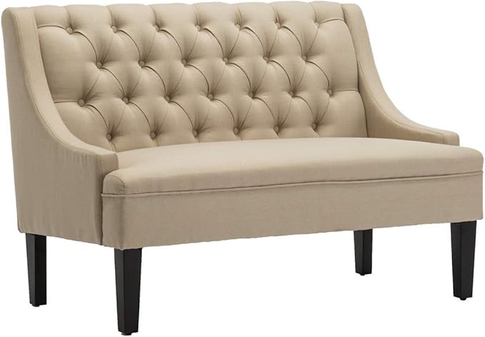 ANDEWORLD Modern Loveseat Settee Button Tufted Sofa Couch Upholstered Banquette Dining Bench Living Room Funiture (Khaki)