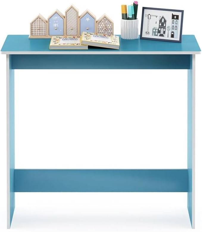 Pemberly Row Engineered Wood Study Table 31.5 W x 15.5 D x 29.75 H Light Blue and White Finish Simplistic Design Sturdy Home Office Desk with Rounded Edges Easy Assembly