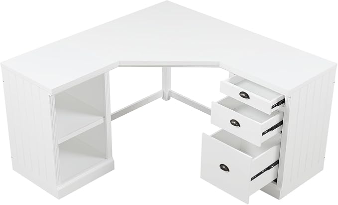 Modern L Shaped Executive Desk with 2 Storage Cabinets and 3 Drawers Corner Office Writing Desk Computer Desks with Depth Workstation for Home Office Living Room